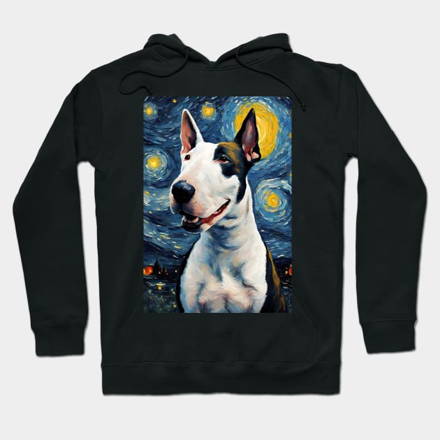 Adorable Bull Terrier Dog Breed Painting in a Van Gogh Starry Night Art Style Hoodie by Art-Jiyuu